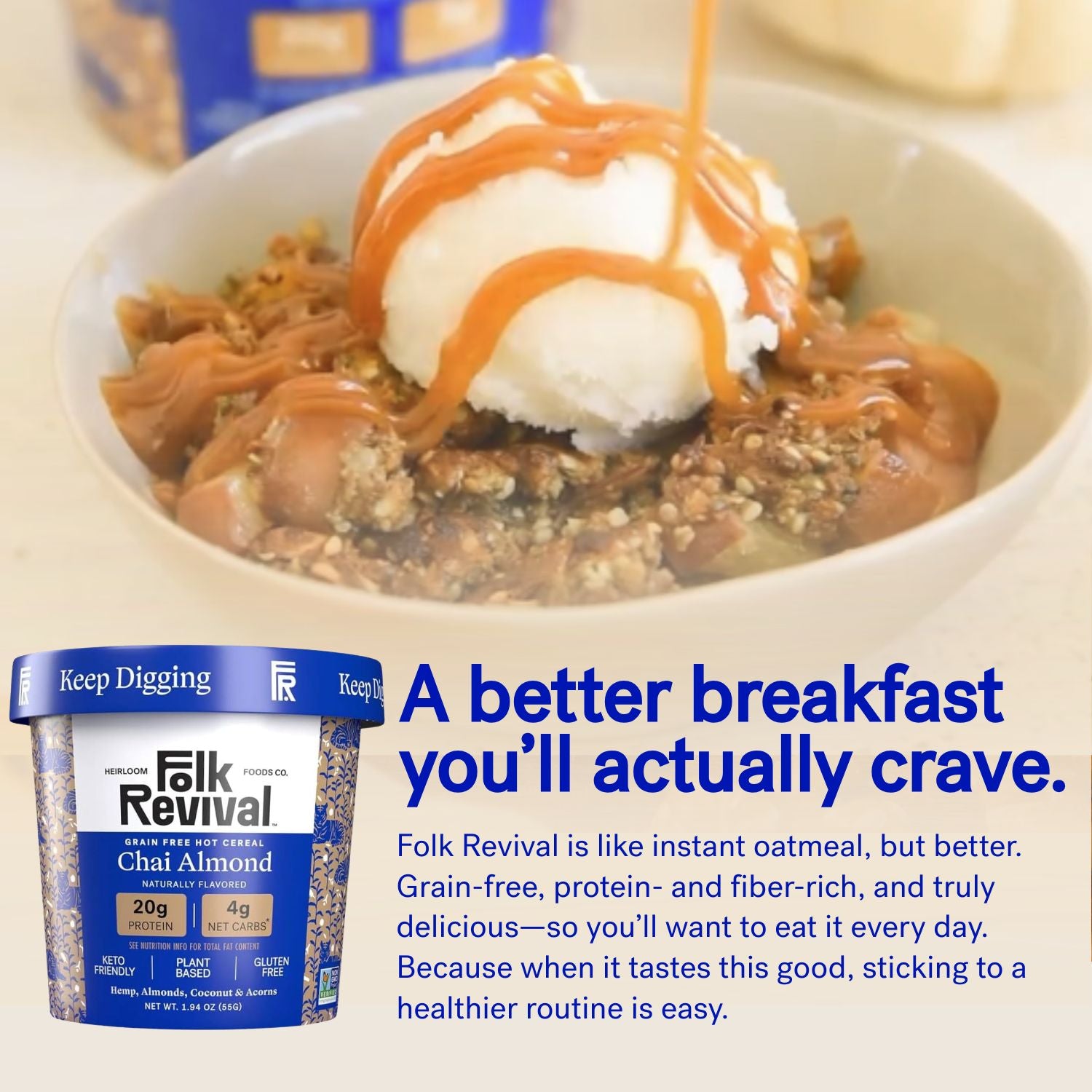 Chai Almond Instant Keto 'Oatmeal' & Hot Cereal Cups - Folk Revival